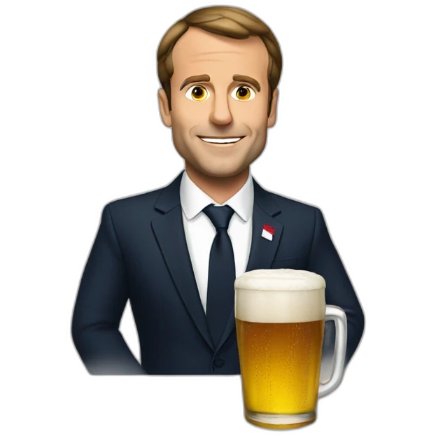 Macron with beer emoji