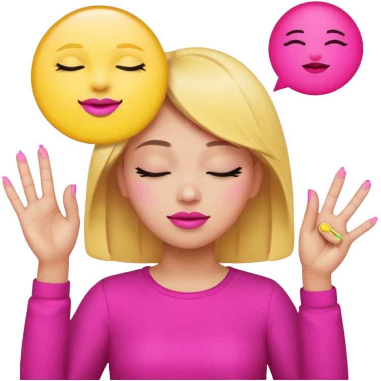 Yellow circle emoji sighing and drumming fingers up the side of their head the eye is closed it is a side profile pink lipstick and pink nails emoji