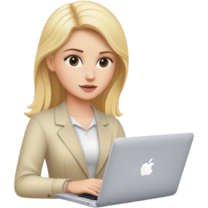 Mujer rubia trabajando con una macbook emoji