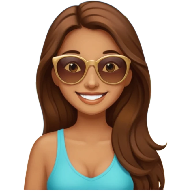 woman with long brown hair happy on vacation emoji