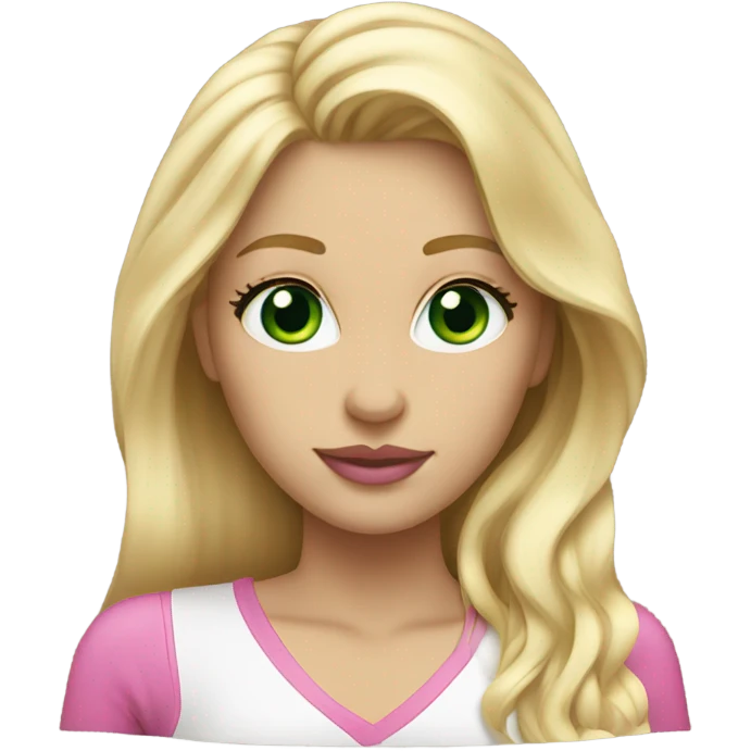 Long hair Blonde woman with green eyes and pink lips and eye lashes emoji