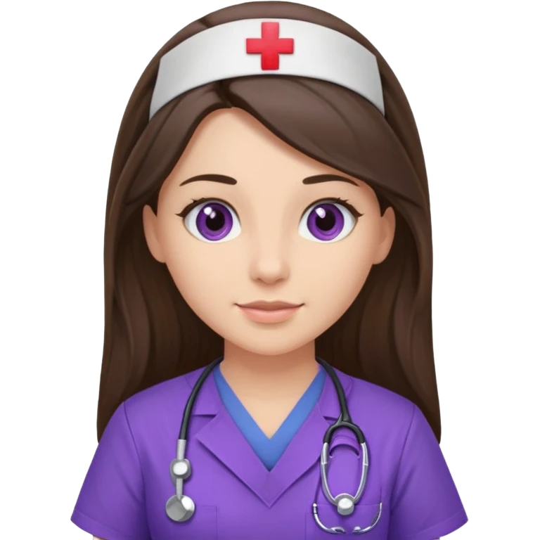 pretty brunette nurse with long hair in purple scrubs emoji