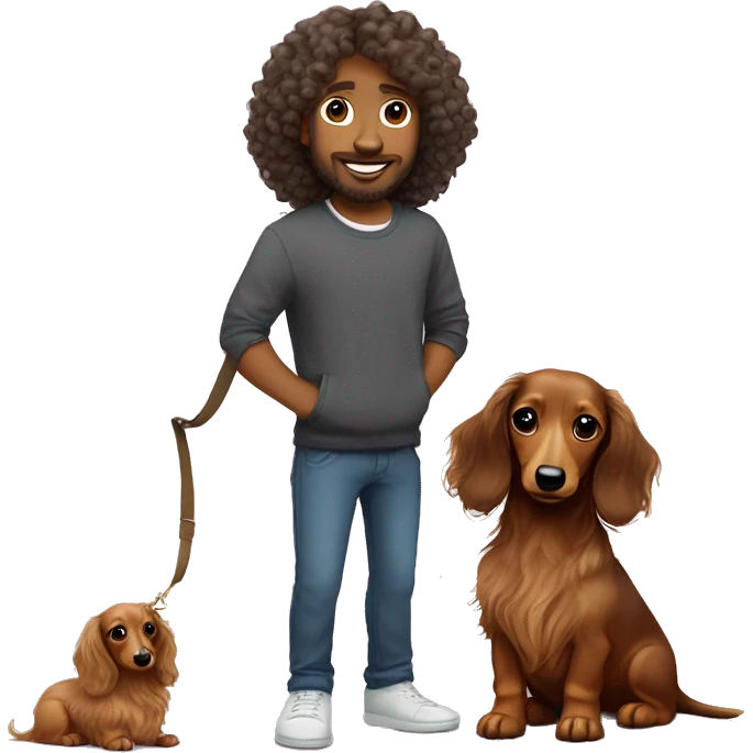  puppy longhair dachshund fair colours and her owner a curly hair man emoji