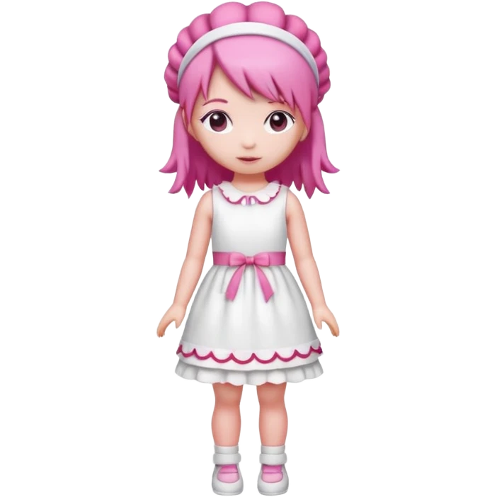 Isolated detaile illustration modern raspberry torte doll figurine full body with pink hair and a hairband standing emoji