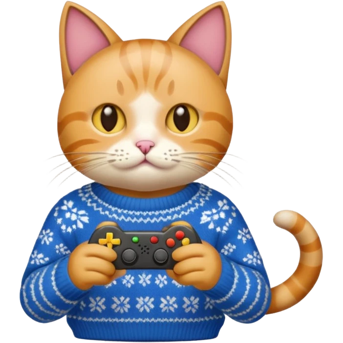 cat wearing a sweater playing video games emoji