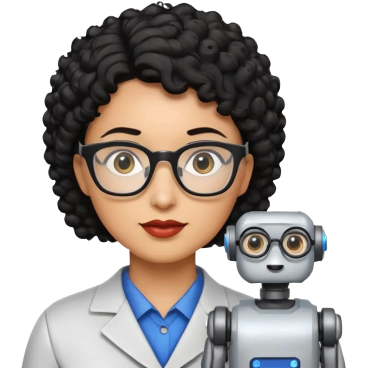 a robotics teacher, with black curly short hair emoji