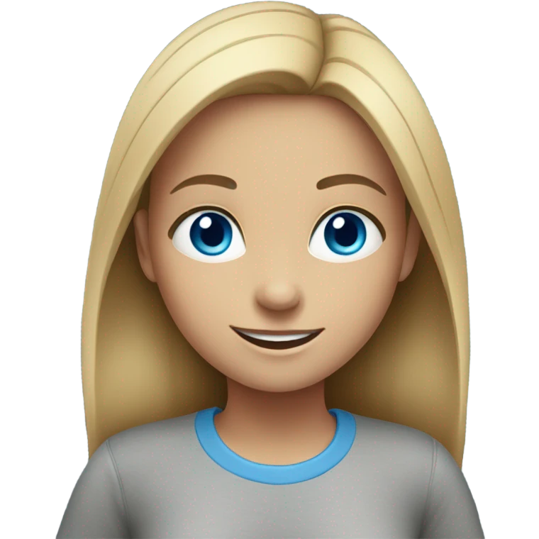 smiling girl in grey shirt blue eyes emoji