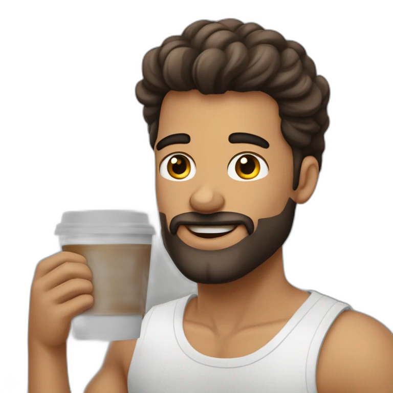 homem careca com barba com um copo café emoji