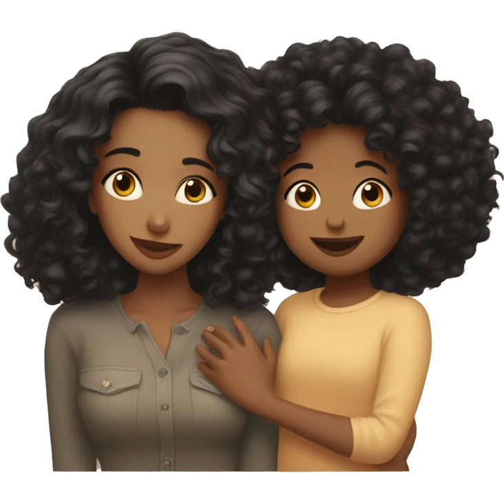 Mom with black short curly hair kissing daughter with long blonde hair on cheek emoji