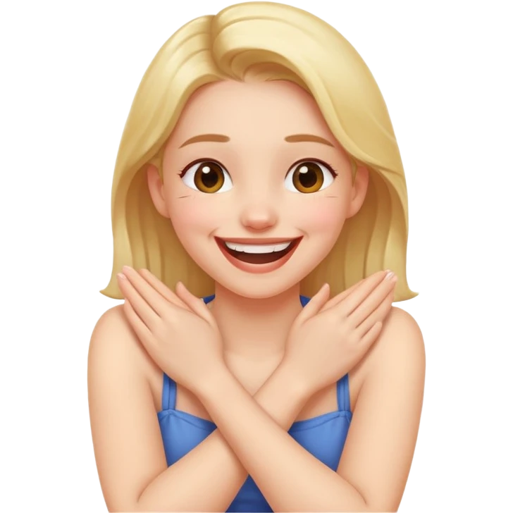 Arms crossed holding neck laughing girl emoji