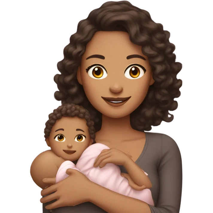 mom with light tan skin, shoulder length dark brown curly hair carrying 2 babies  emoji