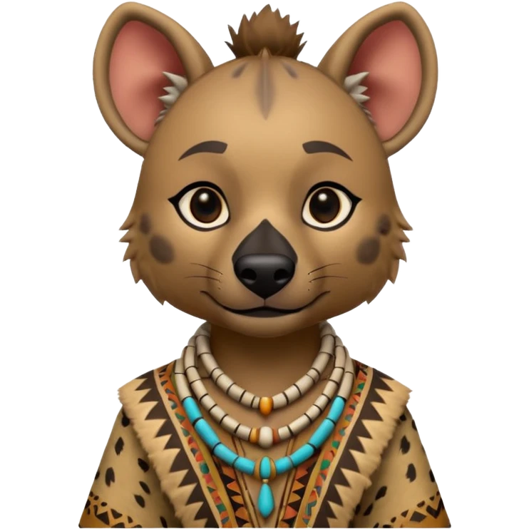 a-3d-cartoon-african-hyena-from-the-1800s-wearing-traditional-african-tribal-clothing,-calm-expression,-natural-background,-memoji-style-realism. emoji