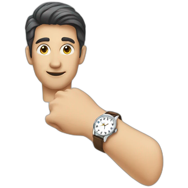 Man pointing at wristwatch emoji