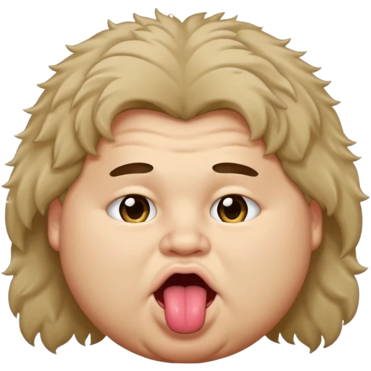 Fat teen from kosovo with flat and fluffy hair covering his forehead, with his tongue out emoji