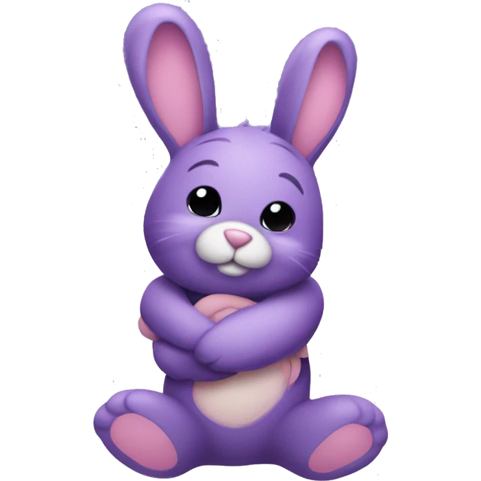 Purple bunny with floppy ears hugging a teddy bear emoji