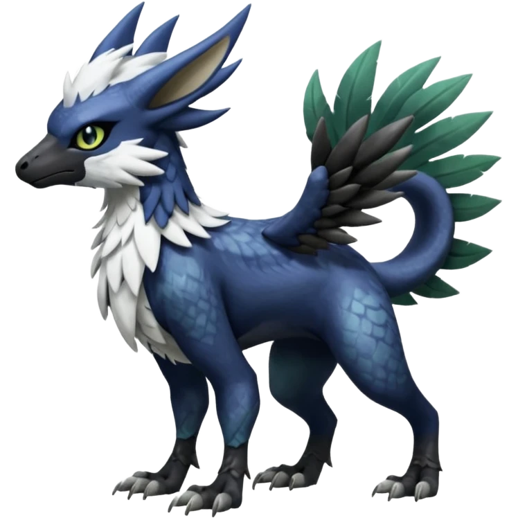 Shiny Black Grey White and Dark-Green Trico-Nargacuga-Silvally-Absol-fusion (full body) emoji