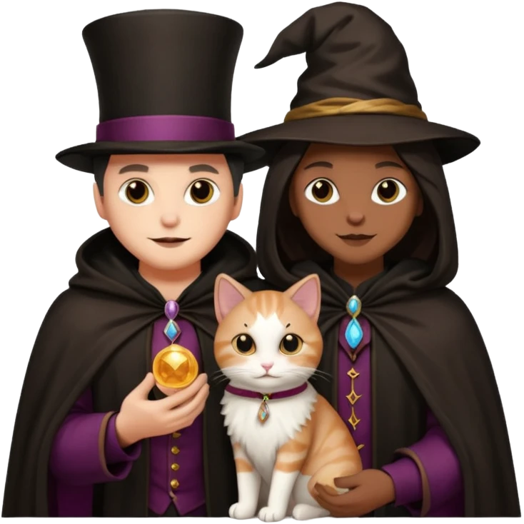 magician couple and their pet cat emoji