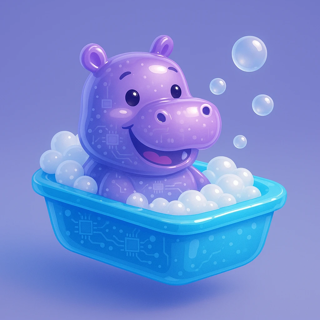 happy hippo with bubbles in bathtub emoji