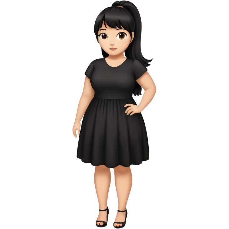 Latina girl with bangs black long hair in pony tail plus size black dress in love emoji