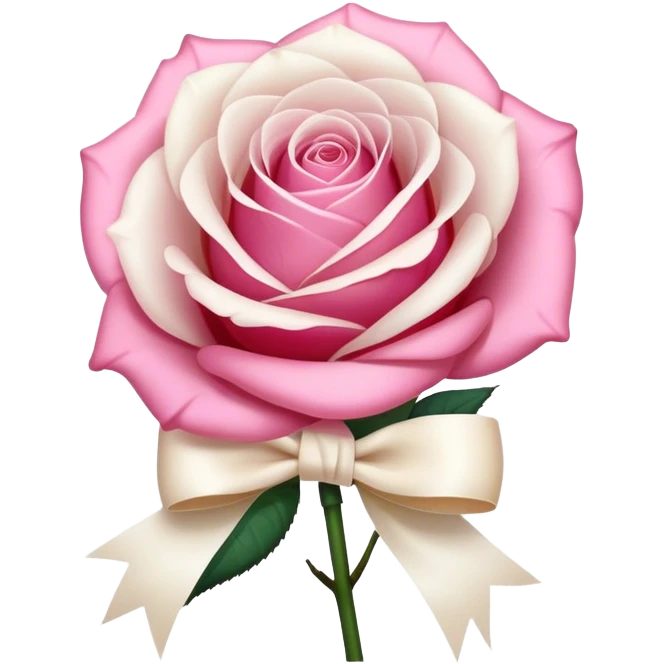 beautiful aesthetic single rose in white and pink with an ivory colored bow  emoji