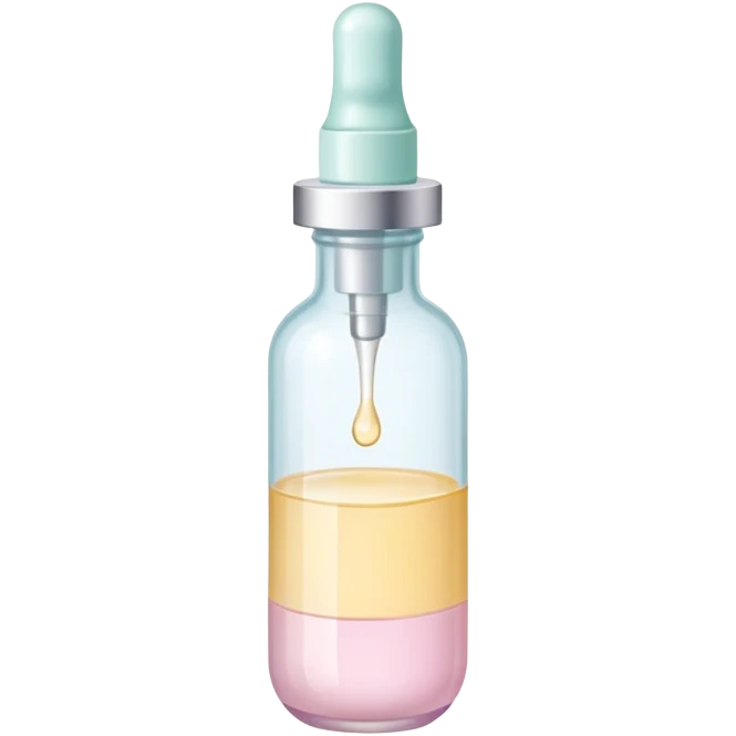 Facial serum dropper bottle, minimalist, rounded, soft pastel colors, SOS skin care emoji