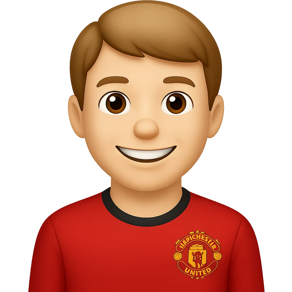 Make Van der Sar smile, keep Manchester United shirt, in apple emoji style, no background. emoji