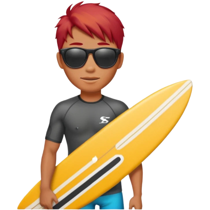 red haired asian surfer with surfboard  emoji