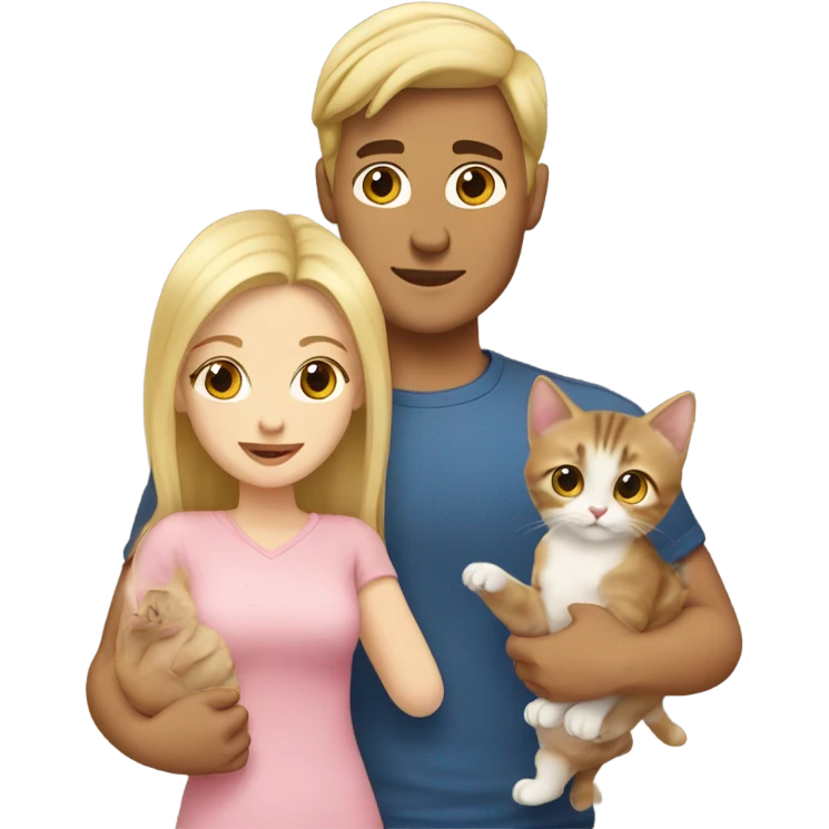 Blonde male and brown haired female with 2 kittens  emoji