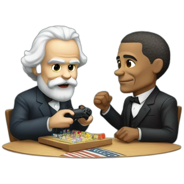 karl marx and barack obama having a video game contest emoji