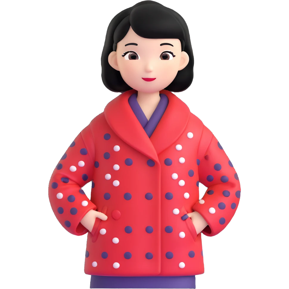 girl with black bob-cut hair, dotted coat, Chinese appearance emoji