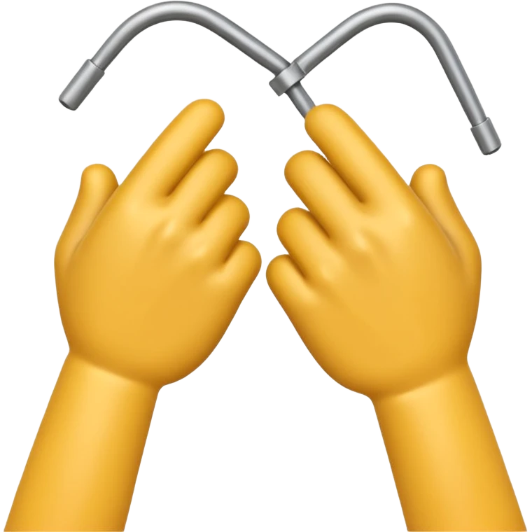 Apple-style 3D emoji showing two cartoon hands bending a thin metal or plastic rod, with small motion lines around the center to show tension and bending force, dynamic and expressive design, no background. emoji