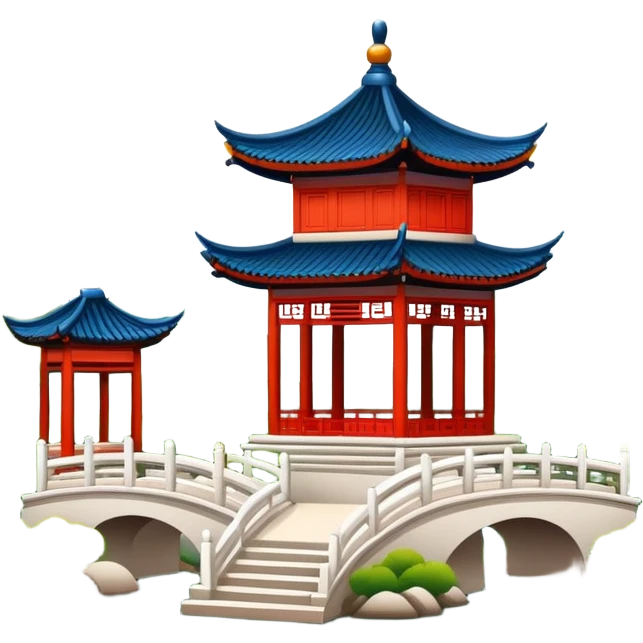 Suzhou classical garden with pavilion, simplified emoji style with bold outlines and bright colors, cartoon style traditional Chinese garden emoji