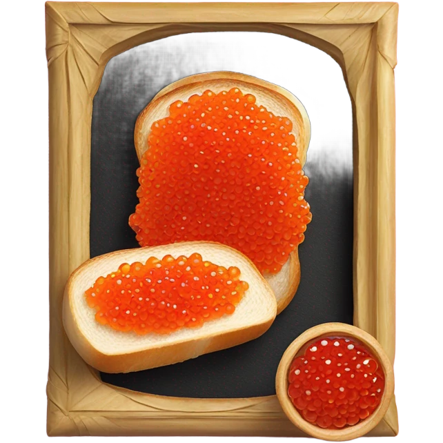 Fresh red caviar on bread, one in frame emoji