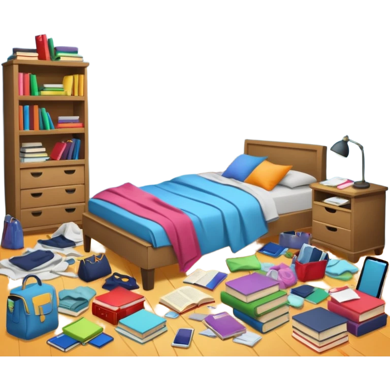 a messy bedroom from a front view emoji