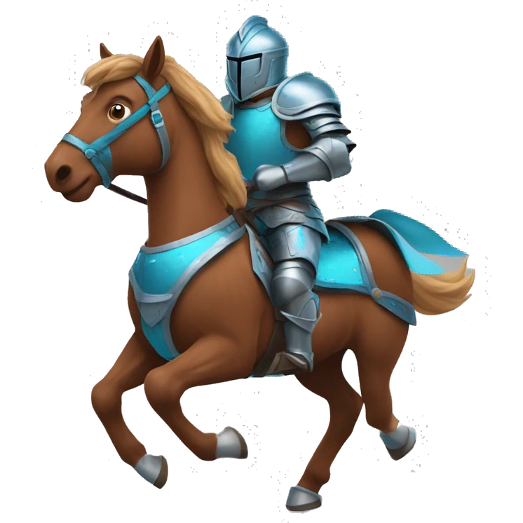 Chestnut brindle horse running galloping wearing blue and cyan armour  emoji
