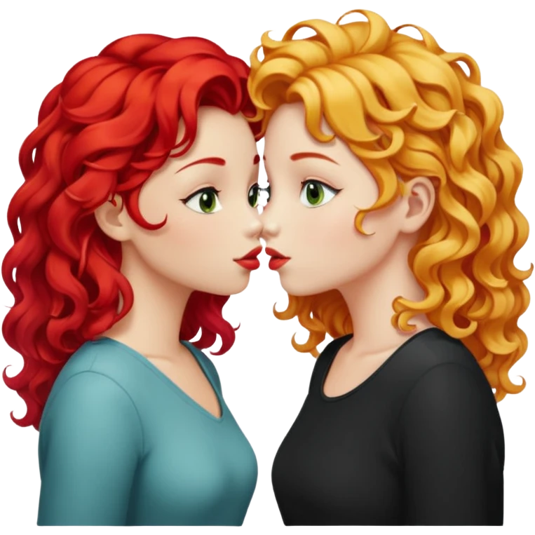 two girls kissing. one with bright red hair, the other with blonde curls emoji
