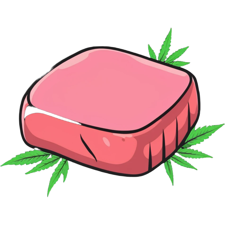 Pink wagyu steak with cannabis leaf decoration emoji