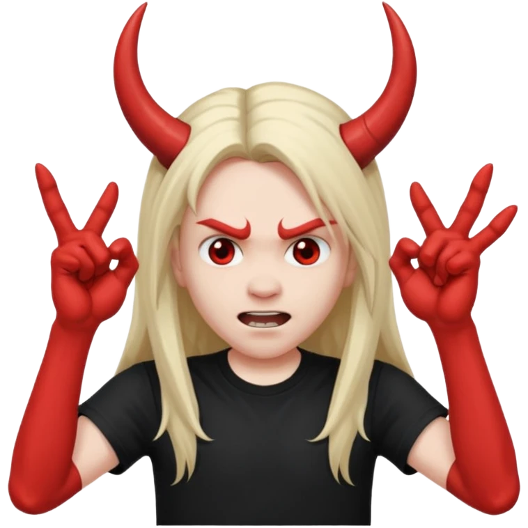 Long haired headbanging with hands in devil horns position emoji