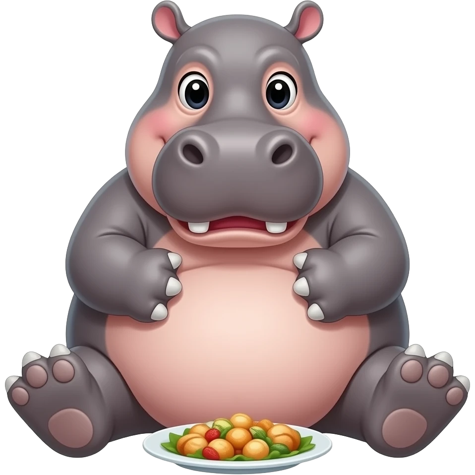 fat hippo that just finished eating sitting down on its butt emoji
