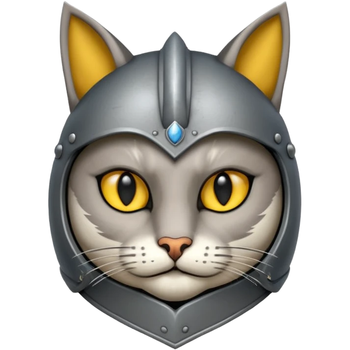 Crea un gato atigrado plomo con armadura y casco medieval  emoji