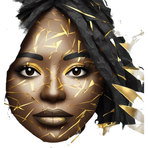  Hemp 420 Black lady melting gold drizzle kintsugi multicoloured funky palm leaves tropical made of 420 origami newspaper roses hemp leaves bokeh and paper and hemp leaves in hair emoji