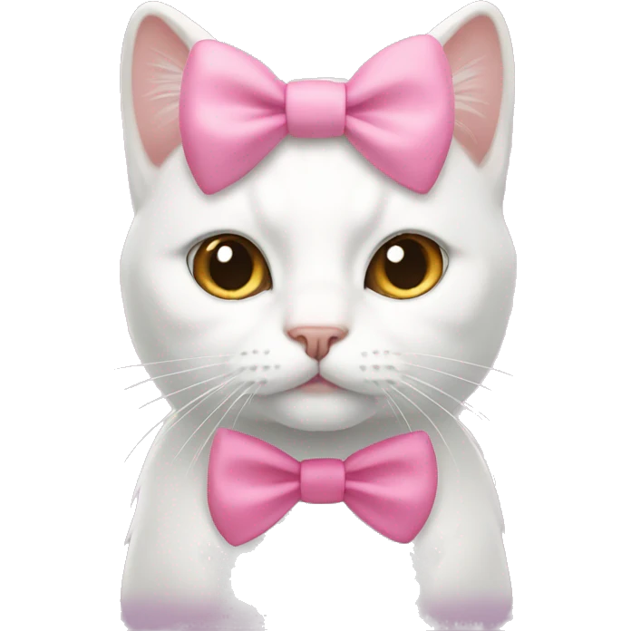white cat wearing a pink bow emoji