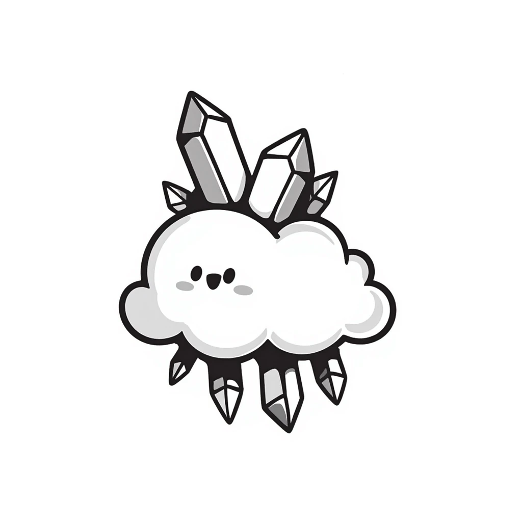 fluffy cloud with crystal formations growing from it emoji