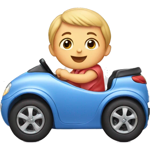 A baby is driving a bobby car emoji