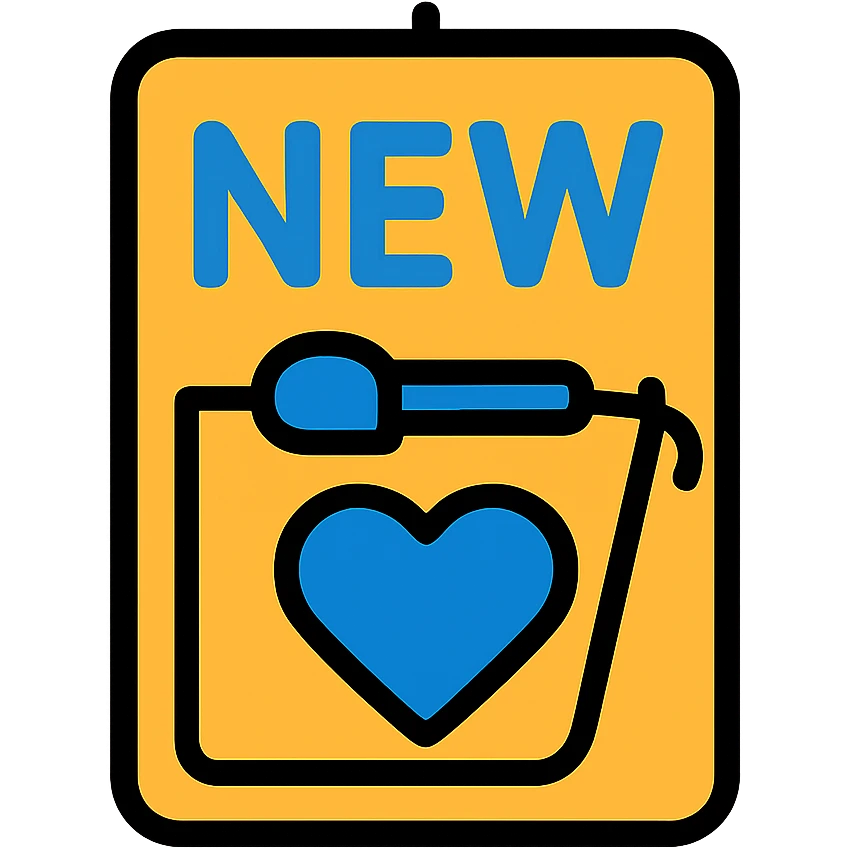 blue NEW text and blue heart on a mousetrap emoji