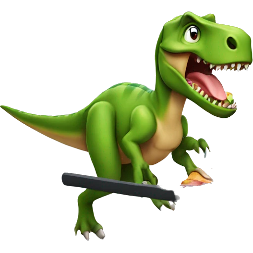 dino running on treadmill while holding a stack of food emoji