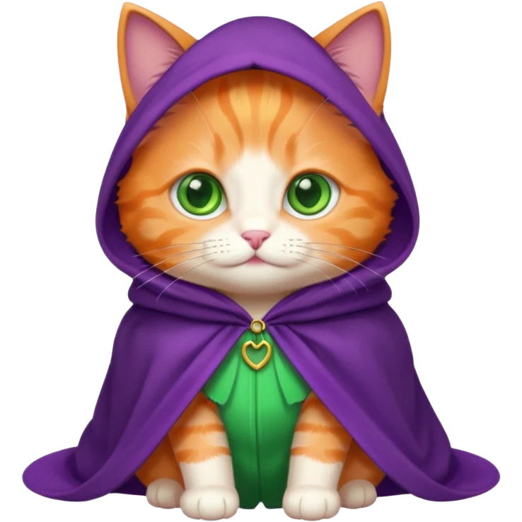 baby orange cat green eyes, in purple cloak emoji