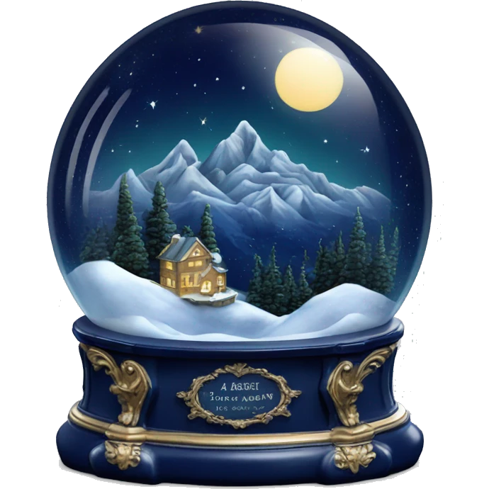 vintage navy blue rococo night sky mountains snow globe emoji