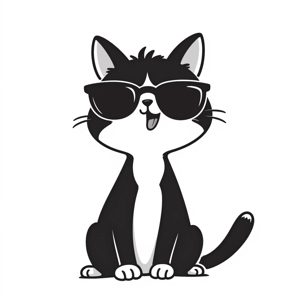 cat wearing oversized sunglasses making a goofy face emoji