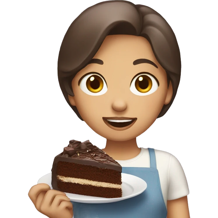 girls who eating chococake with short hair emoji